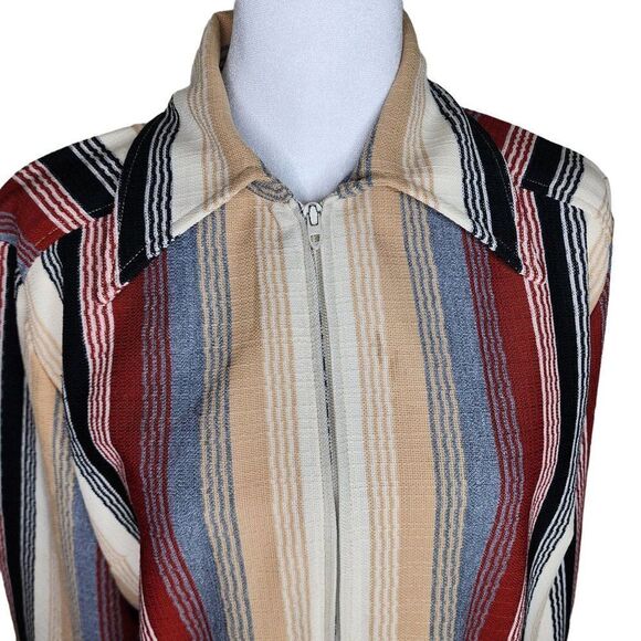 Vintage 70s Full Zip Cabana Jacket Womens Size XL Striped Dagger Collar Poly - Picture 2 of 8